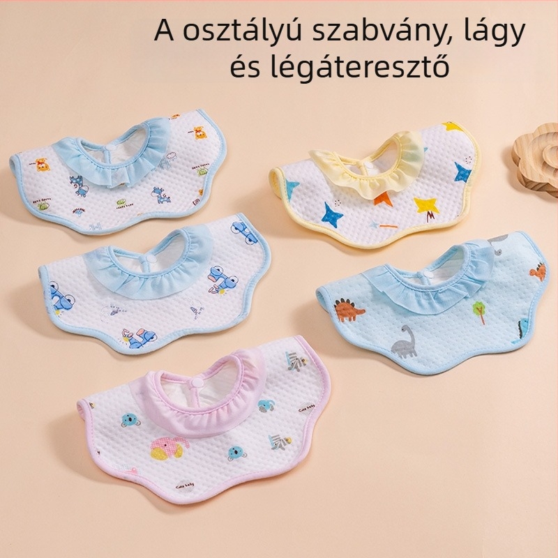 Pamut baba etetőnyakvédő rajzolt mintával, nedvességelnyelő, 0–3 éveseknek