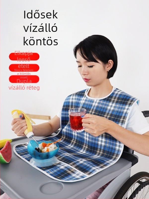Étkezési kötény gyerekeknek - Kockás mintával, Tarpaulin anyag pamut + PVC vízálló bevonattal, Vízálló és foltálló
