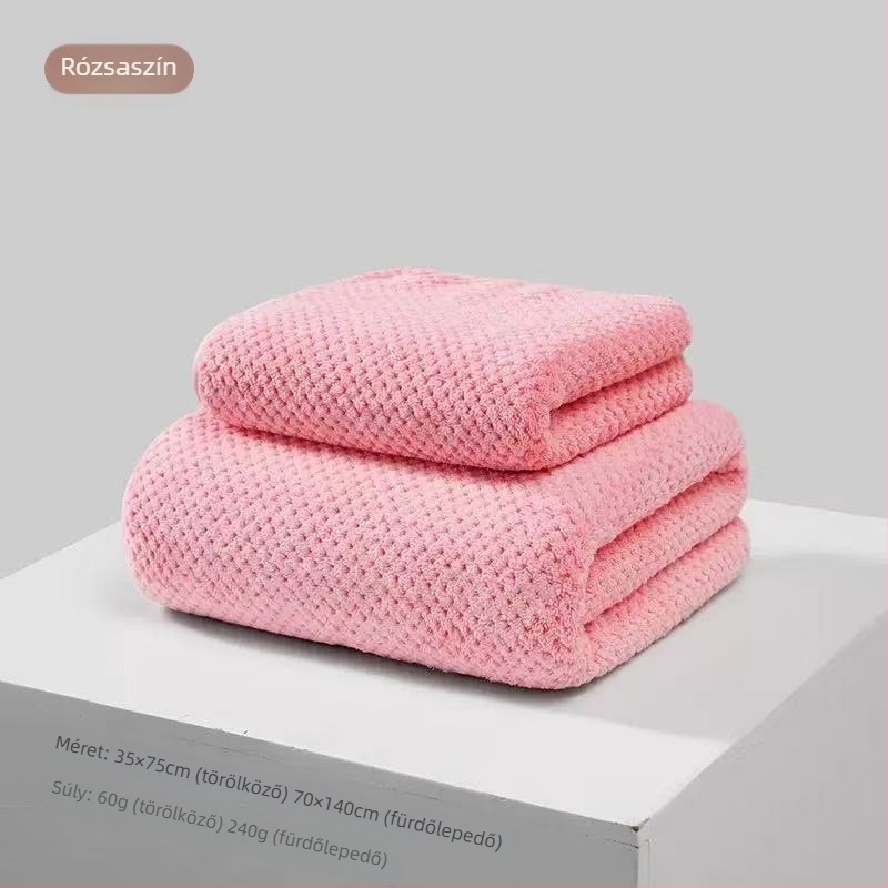 Korallfleece fürdőlepedő, nagy méretű ananász mintás rács, vastag, nedvszívó, otthoni használatra
