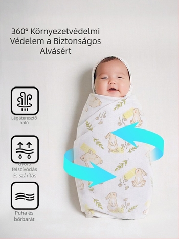 Baba becsomoló kendő bambusz rostból, karikatúra mintával, Biztonsági osztály A, újszülöttek 0-12 hónap