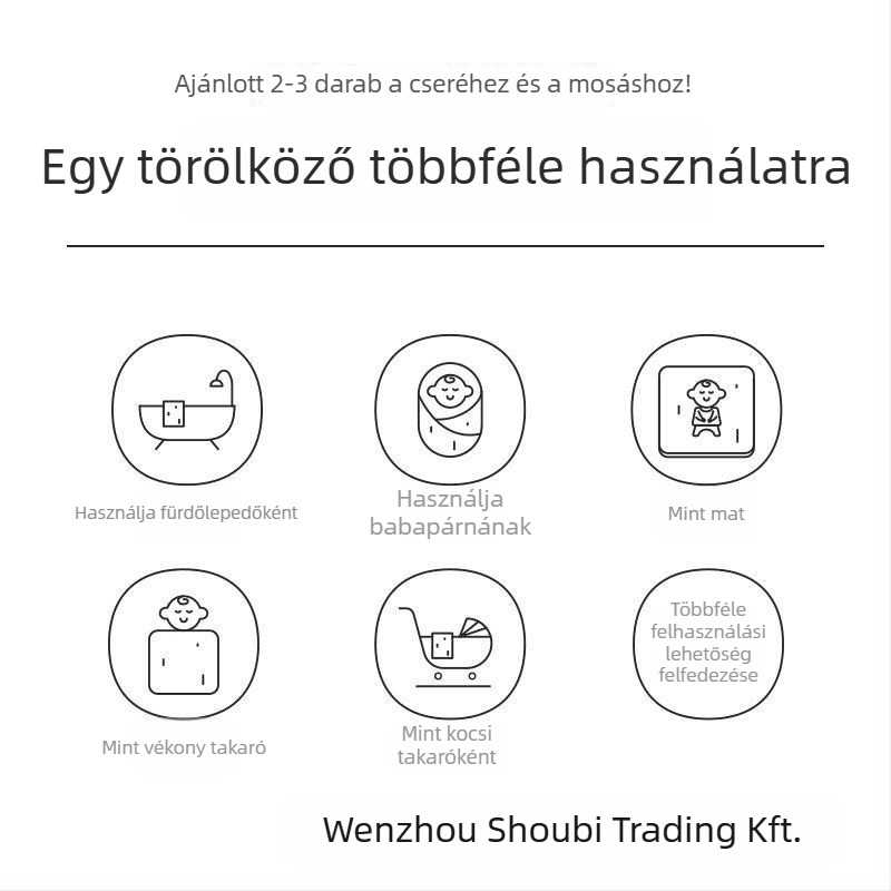 Babafürdő törölköző, 100% pamut géz, rendkívül puha és nedvszívó, 60s szálú, ≥500 g (újszülötteknek)
