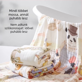 Babafürdőlepedő, 100% pamutból, ultra puha, karikatúra mintával, 170–200 g
