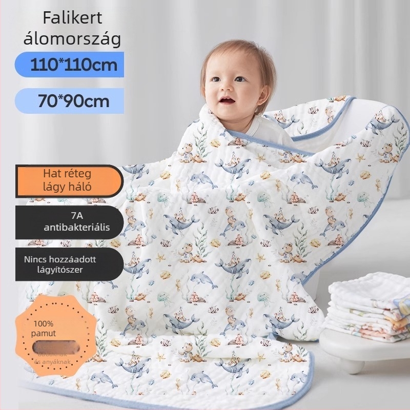 Babafürdőlepedő, 100% pamutból, ultra puha, karikatúra mintával, 170–200 g