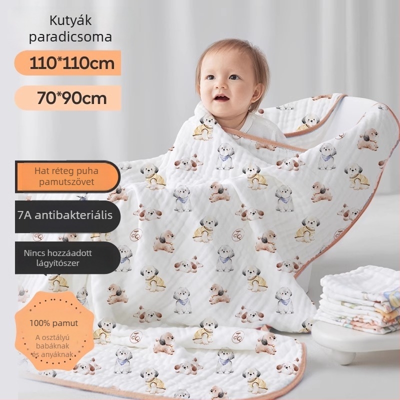 Babafürdőlepedő, 100% pamutból, ultra puha, karikatúra mintával, 170–200 g
