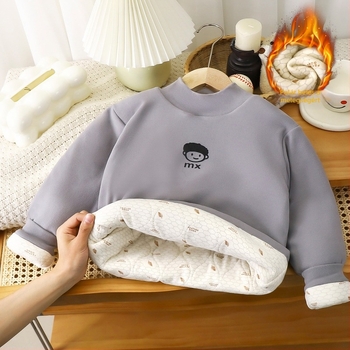 Gyerekeknek készült fleece-béléssel vastag pulóver, rajzfilm mintával, hosszú ujjú, pulóver