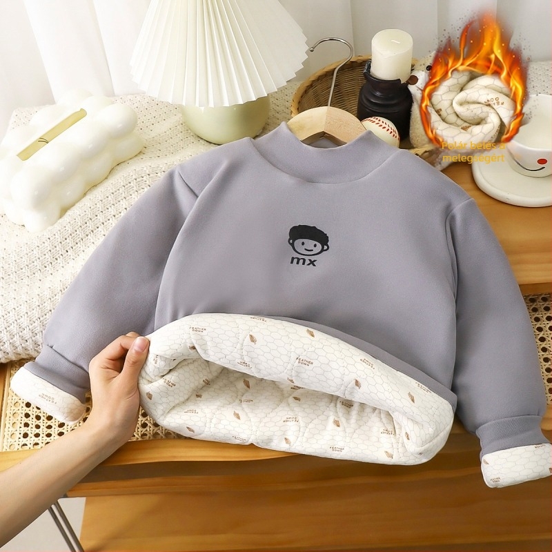 Gyerekeknek készült fleece-béléssel vastag pulóver, rajzfilm mintával, hosszú ujjú, pulóver