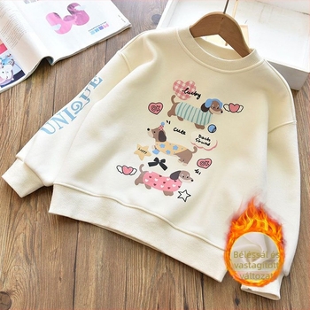 Gyerekeknek tervezett karikatúra mintás pamut pulóver, vastag anyag, hosszú ujjú