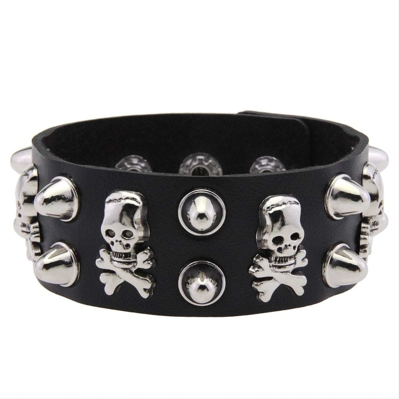 Punk-gótikus bőr széles karkötő – Cortical, electroplating, 28 g, Stílus: Punk, Ősz 2025