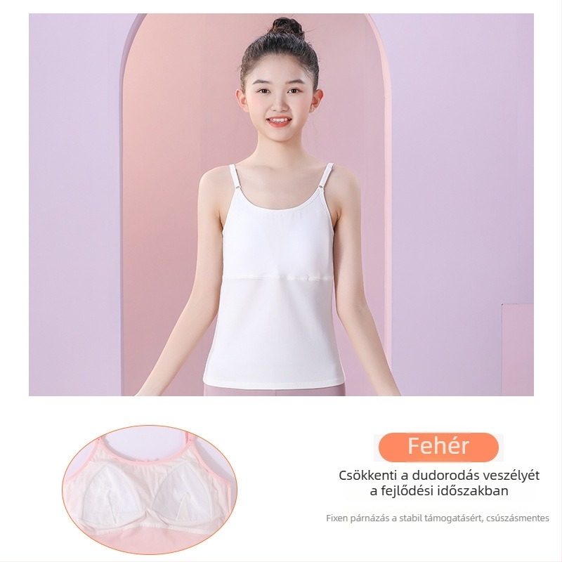 Kétfázisú edzőmelltartó lányoknak, hosszú fazon, kerek nyakú, Modal anyag, Modal tartalom 45,5%, 12–14 éveseknek