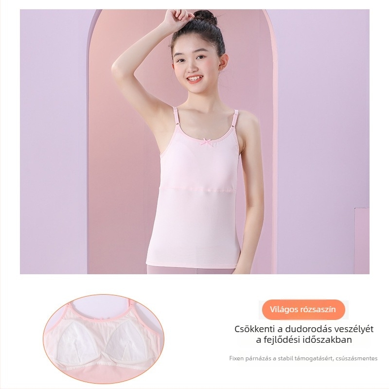 Kétfázisú edzőmelltartó lányoknak, hosszú fazon, kerek nyakú, Modal anyag, Modal tartalom 45,5%, 12–14 éveseknek