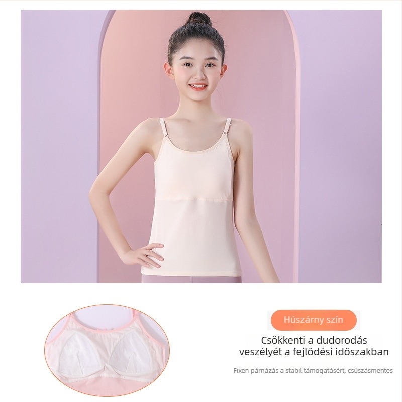 Kétfázisú edzőmelltartó lányoknak, hosszú fazon, kerek nyakú, Modal anyag, Modal tartalom 45,5%, 12–14 éveseknek