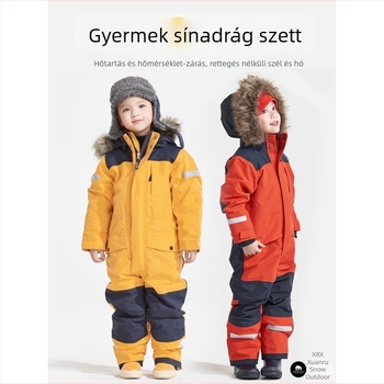 Gyerekeknek szóló egyben síoverál, vastag pamut tömésű, szél- és vízálló, téli szabadtéri használatra