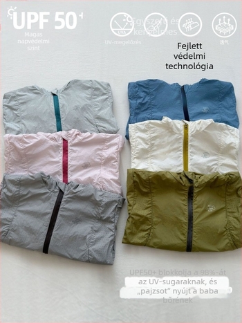 Unisex gyermek UV-védett, könnyű, légáteresztő kapucnis kabát, nylon anyagból, nylon béléssel, 7–12 éveseknek, nyár 2025.