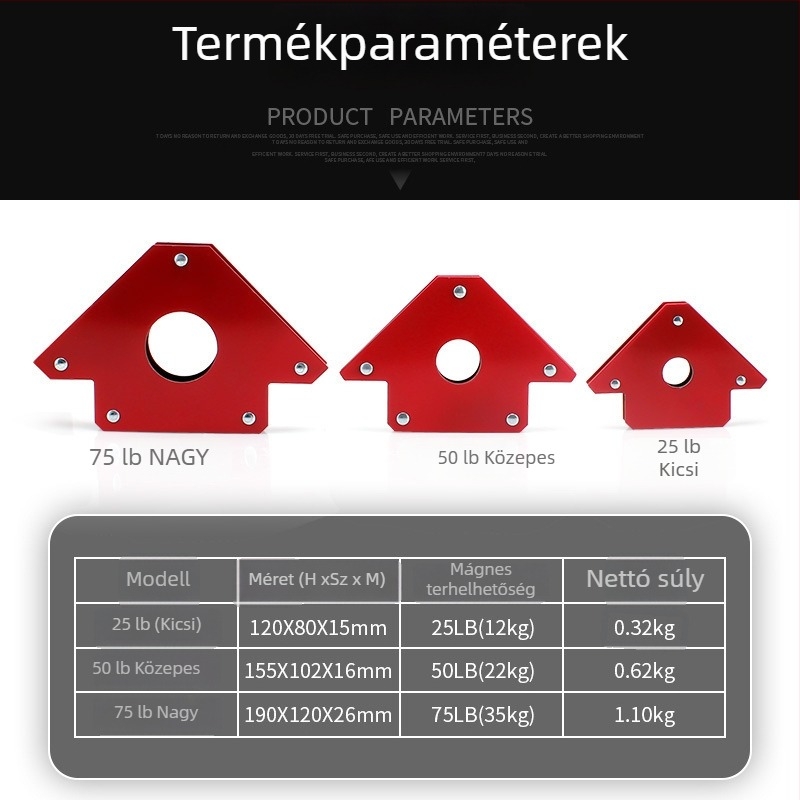 Mágneses hegesztő tartó — Nehéz acél kivitel, kapacitás 25/50/75 lbs, Mekla, 1 db készlet