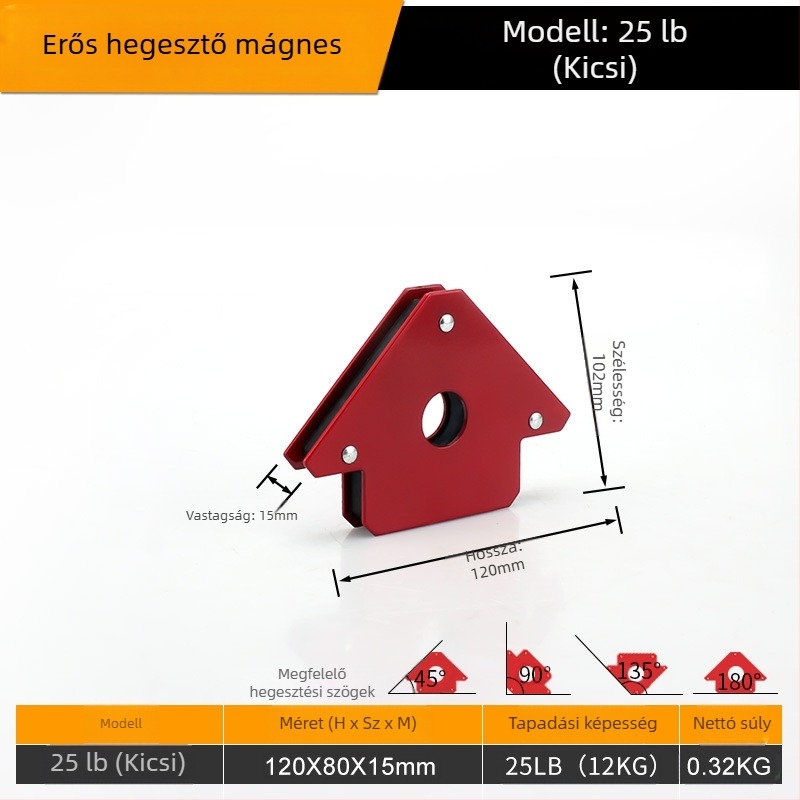 Mágneses hegesztő tartó — Nehéz acél kivitel, kapacitás 25/50/75 lbs, Mekla, 1 db készlet