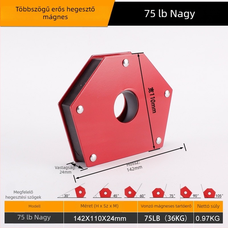 Mágneses hegesztő tartó — Nehéz acél kivitel, kapacitás 25/50/75 lbs, Mekla, 1 db készlet