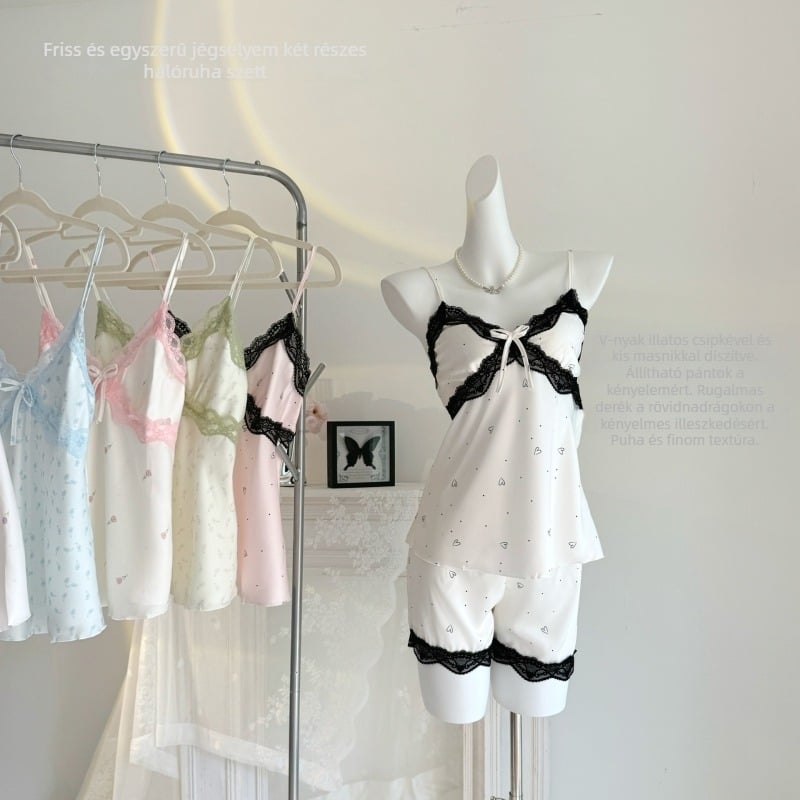 Női éjszakai top ice silk anyagból mellpadlással – vállpántos, V-nyakú, ujjak nélküli, ultranagy vékony anyag 81–100 g/m², 95–100% poliészter