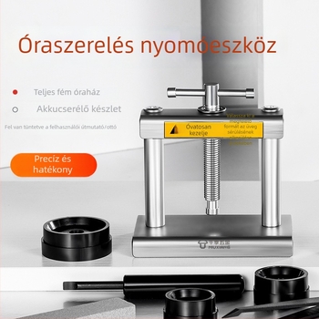 Óra hátlap nyomó eszköz – körkörös kézi nyomó kialakítás, univerzális javító készlet (25 db), fém és műanyag kivitel, asztali javító készlet órákhoz