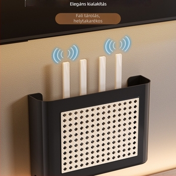 Vintage stílusú Wi-Fi router tároló, falra szerelt TV-szekrény és set-top box polc, kábelek rendezése
