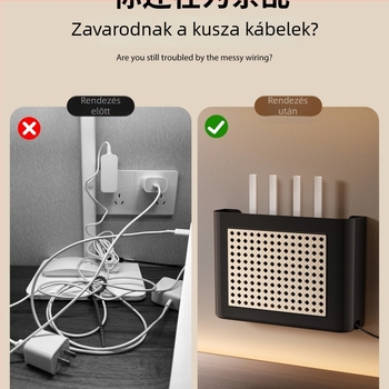 Vintage stílusú Wi-Fi router tároló, falra szerelt TV-szekrény és set-top box polc, kábelek rendezése
