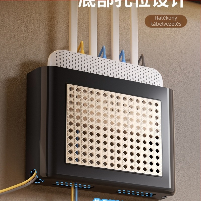 Vintage stílusú Wi-Fi router tároló, falra szerelt TV-szekrény és set-top box polc, kábelek rendezése
