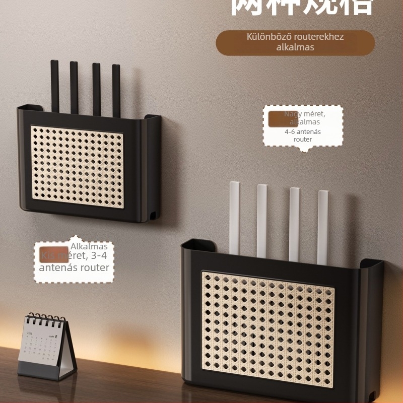 Vintage stílusú Wi-Fi router tároló, falra szerelt TV-szekrény és set-top box polc, kábelek rendezése