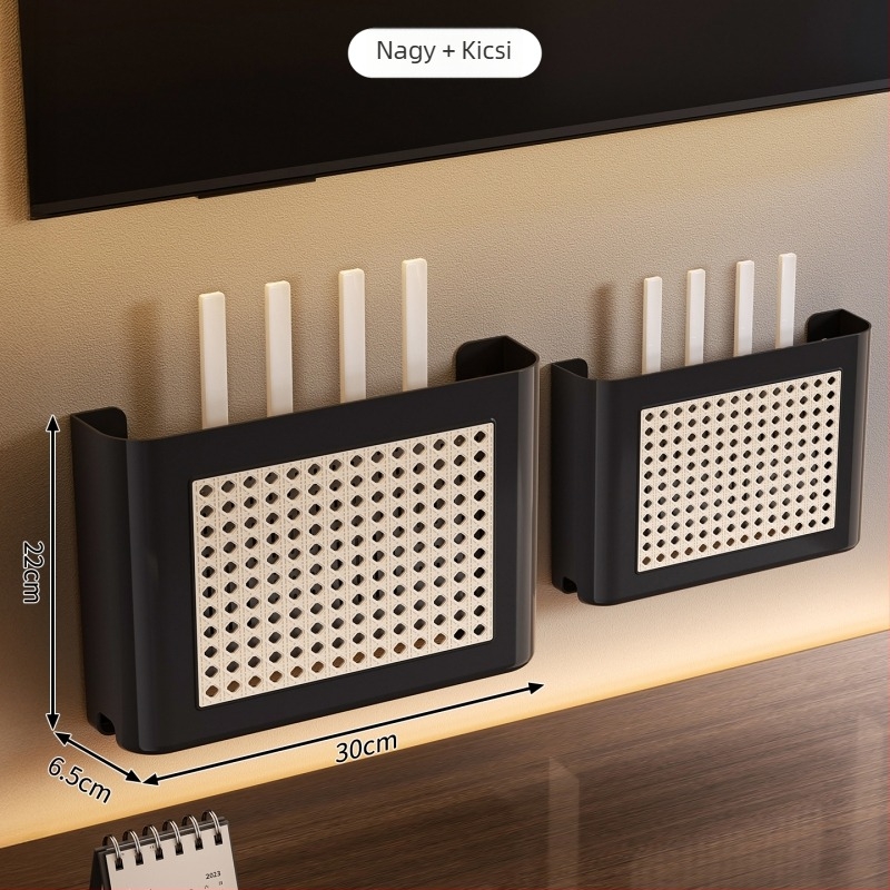 Vintage stílusú Wi-Fi router tároló, falra szerelt TV-szekrény és set-top box polc, kábelek rendezése