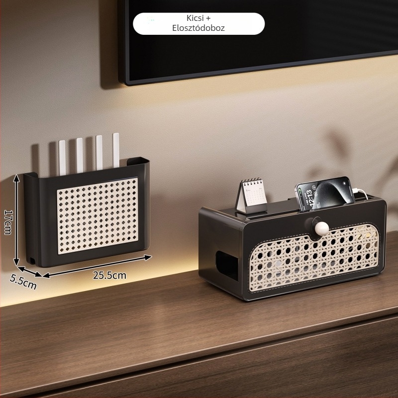 Vintage stílusú Wi-Fi router tároló, falra szerelt TV-szekrény és set-top box polc, kábelek rendezése