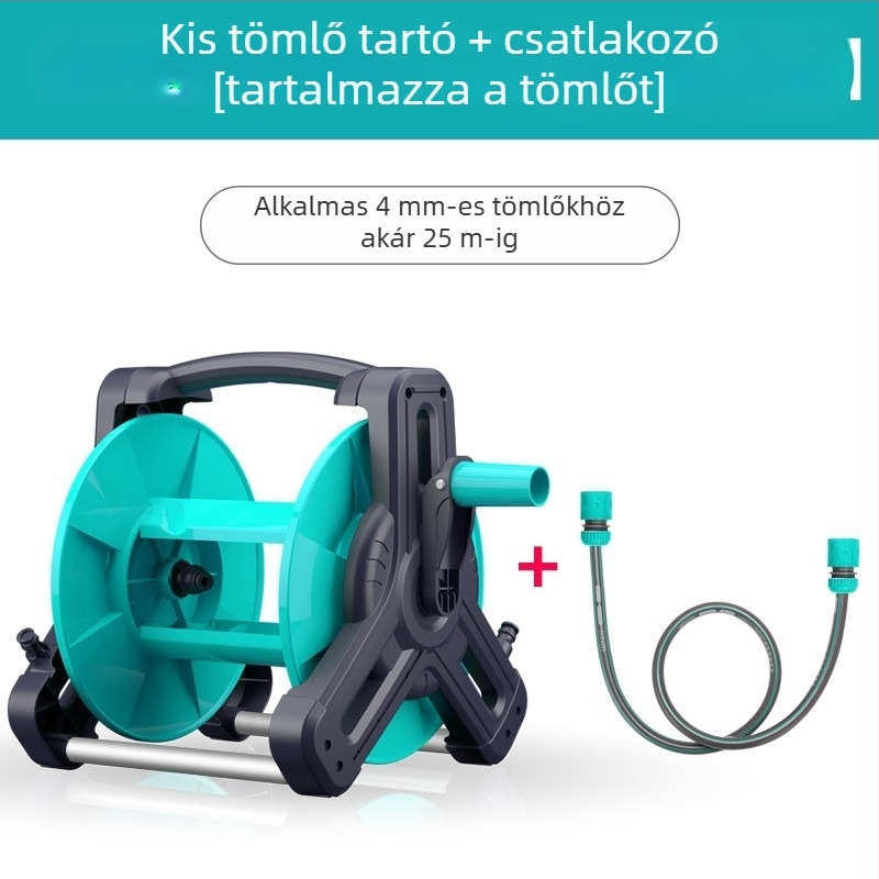 Öntöző tömlőhenger és tároló – műanyag spray fej, víznyomás 7, súly 2.5