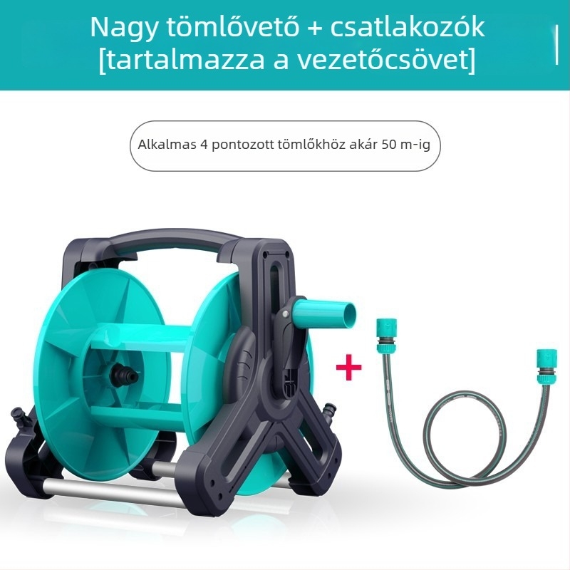 Öntöző tömlőhenger és tároló – műanyag spray fej, víznyomás 7, súly 2.5