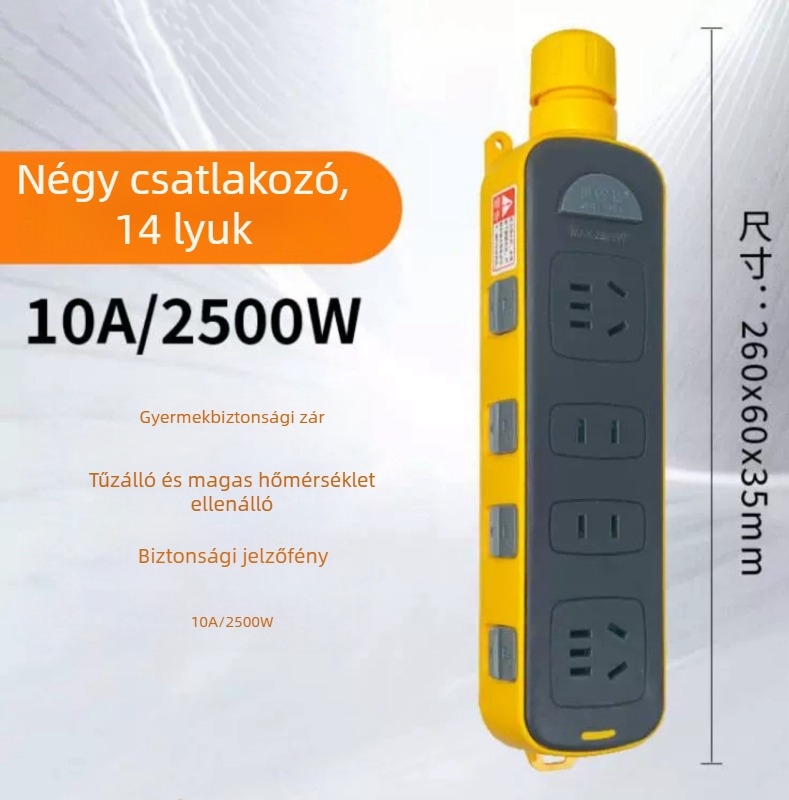 Zárral ellátott vezetékes aljzat, tiszta réz érintkezők, 10A, 100-250V, 2500W, Nemzeti Szabvány