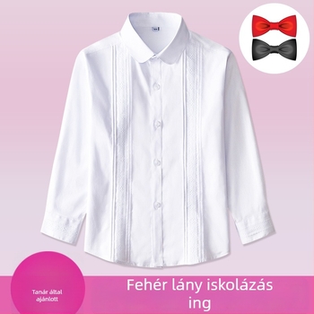 Lányoknak szóló pamut hosszú ujjú ing iskolaegyenruhához, tavasz-ősz, 80% pamut