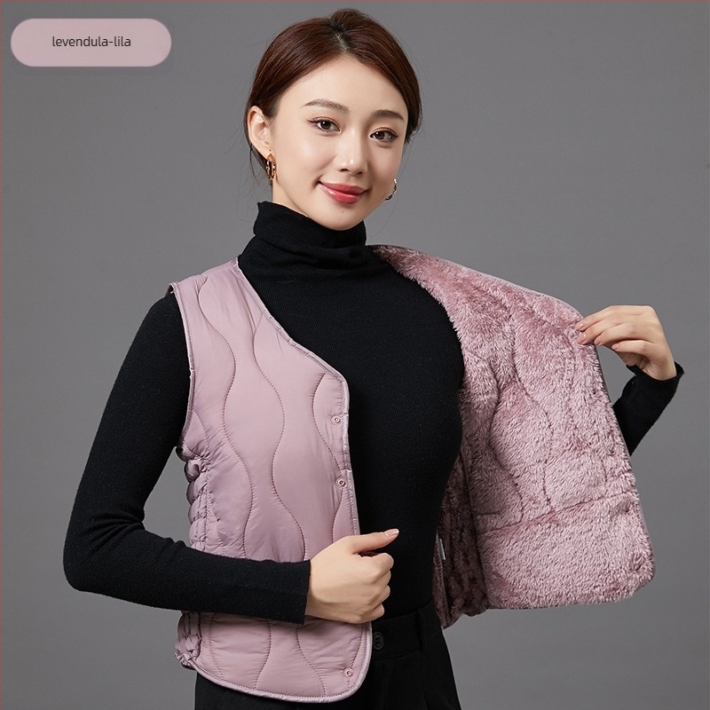 Női mellény fleece-béléssel, ujjatlan, V-nyakú, karcsú szabású, könnyű és meleg
