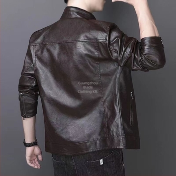 Férfi PU bőrdzseki, kapucnival, slim fit, cipzárral, mindennapi viselet
