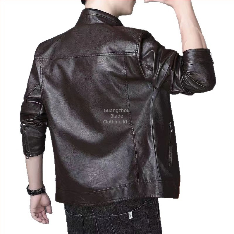 Férfi PU bőrdzseki, kapucnival, slim fit, cipzárral, mindennapi viselet