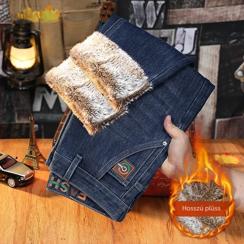 Férfi farmernadrág őszi-téli 2026, európai stílus, egyenes szabás, elasztikus, laza vonal, koreai hatás