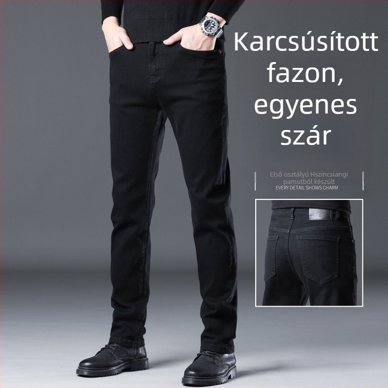 Férfi egyenes szárú farmer – fekete és szürke árnyalataiban, karcsú fazon, kiváló minőségű hétköznapi farmer tavaszra és őszre