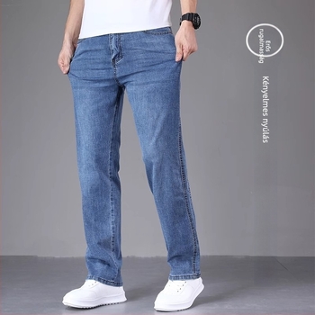 Férfi prémium egyenes szárú farmer, laza szabás, fleece-bélelt vastag denim, őszi–téli 2023, hétköznapi, széles szabás, plusz méret