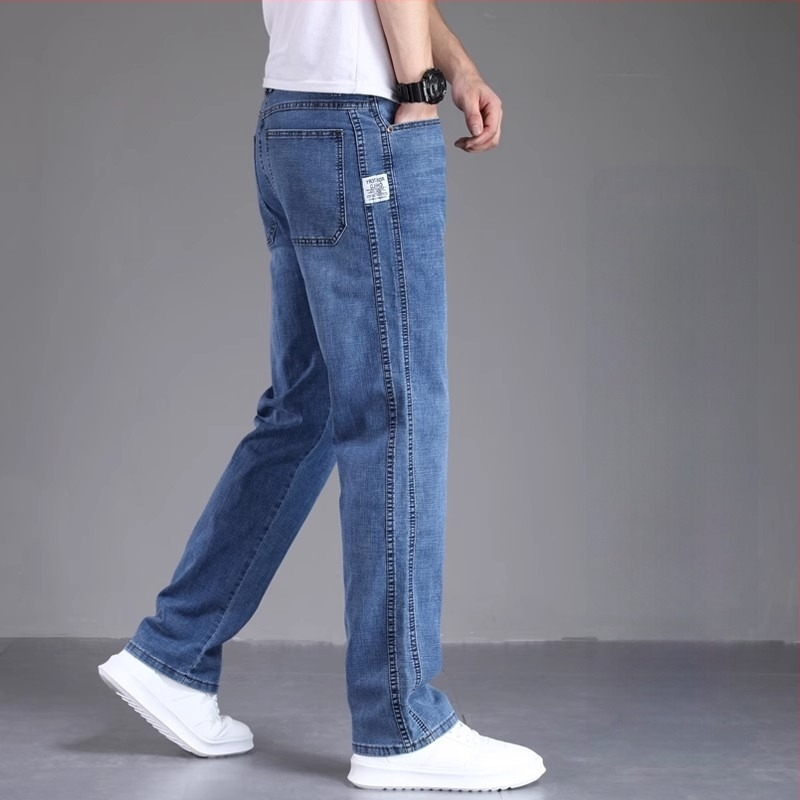 Férfi prémium egyenes szárú farmer, laza szabás, fleece-bélelt vastag denim, őszi–téli 2023, hétköznapi, széles szabás, plusz méret
