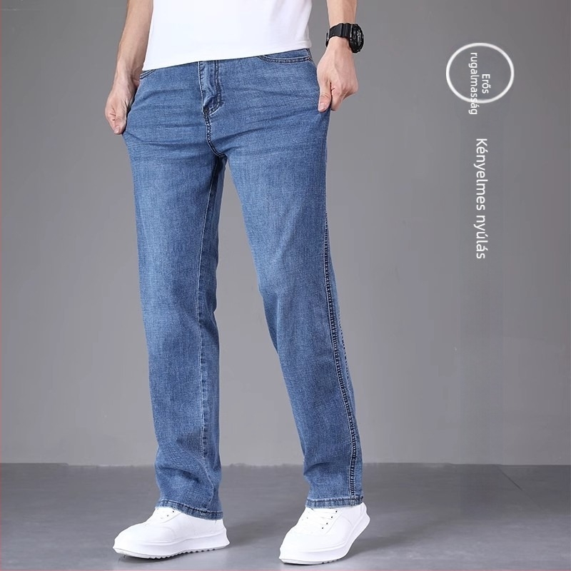 Férfi prémium egyenes szárú farmer, laza szabás, fleece-bélelt vastag denim, őszi–téli 2023, hétköznapi, széles szabás, plusz méret