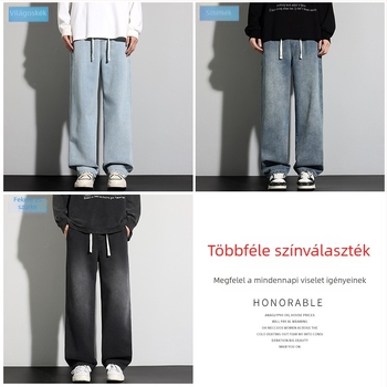 Férfi farmernadrág őszre, trendi utcai stílus, egyenes szabás, lazán széles lábak, Hongkong-stílus