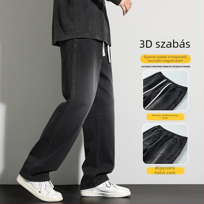 Férfi farmernadrág őszre, trendi utcai stílus, egyenes szabás, lazán széles lábak, Hongkong-stílus