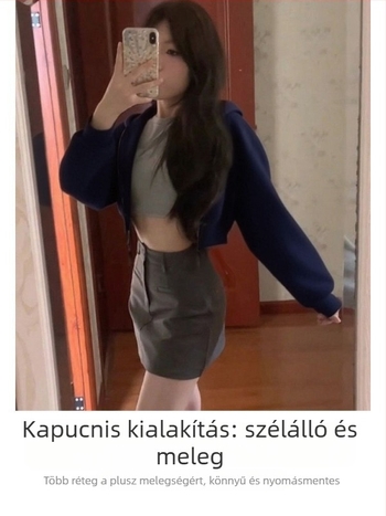 Női sötétkék rövid kapucnis pulóverdzseki karcsú fazonban, sportos kardigán