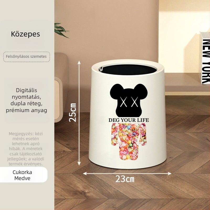 Szemetes kosár fedéllel és kerékekkel, műanyag, 10 L kapacitás, otthoni használatra, billenőfedél