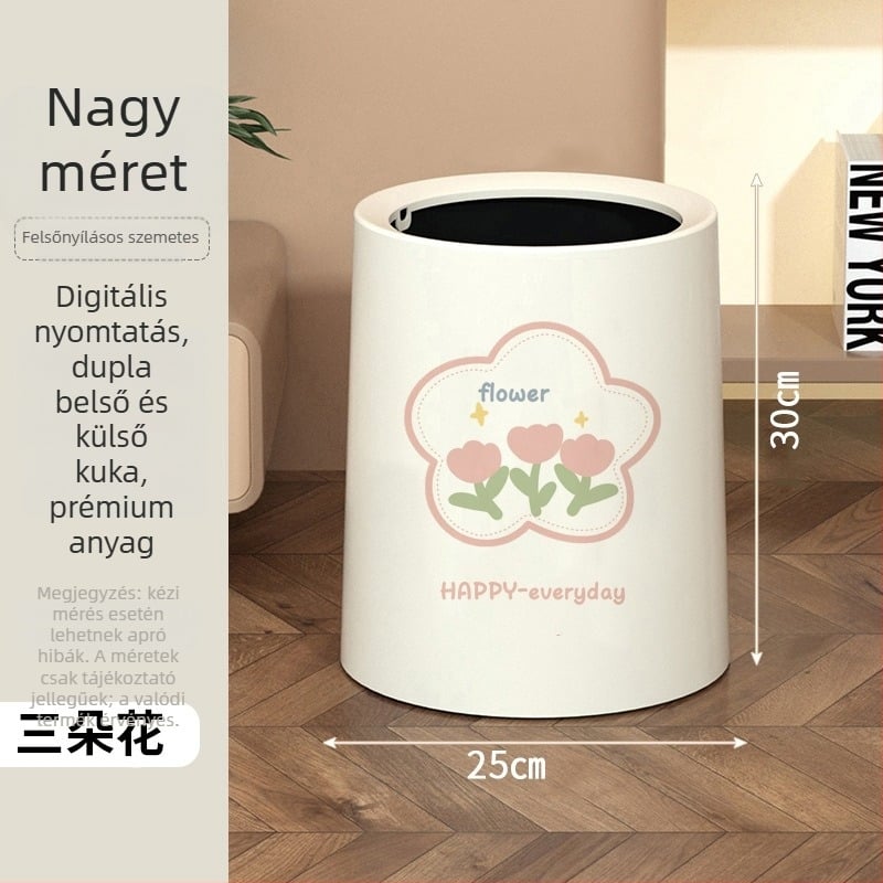 Szemetes kosár fedéllel és kerékekkel, műanyag, 10 L kapacitás, otthoni használatra, billenőfedél