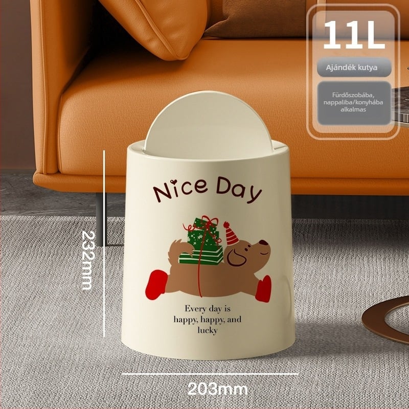 Szemetes kosár fedéllel és kerékekkel, műanyag, 10 L kapacitás, otthoni használatra, billenőfedél