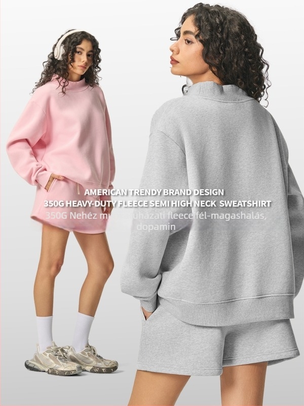 Női kapucnis pulóver fél magas nyakú gallérral, vast fleece belsővel