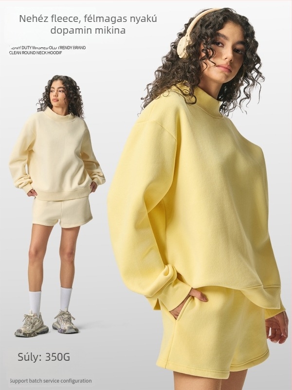 Női kapucnis pulóver fél magas nyakú gallérral, vast fleece belsővel