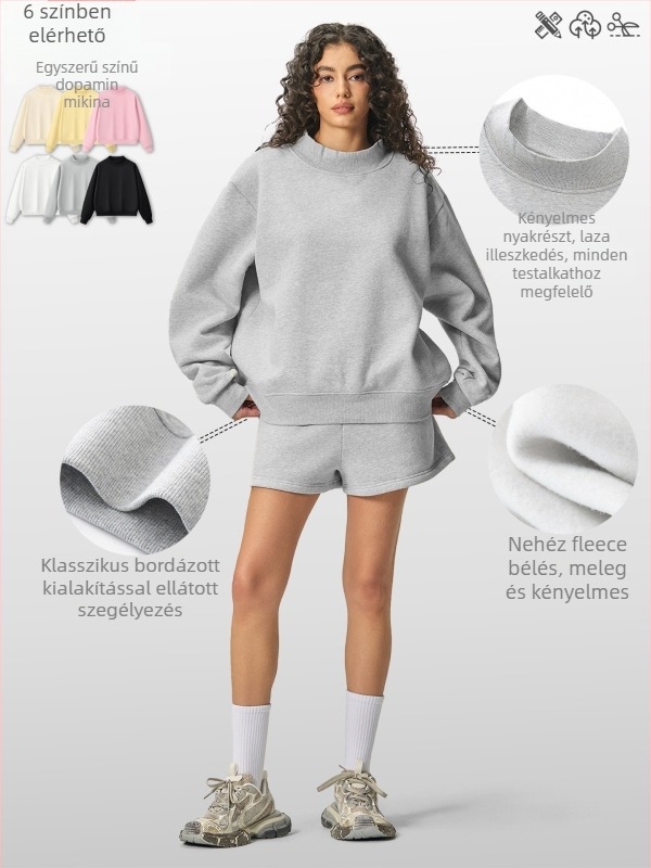 Női kapucnis pulóver fél magas nyakú gallérral, vast fleece belsővel