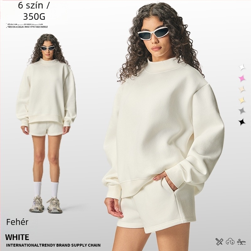 Női kapucnis pulóver fél magas nyakú gallérral, vast fleece belsővel